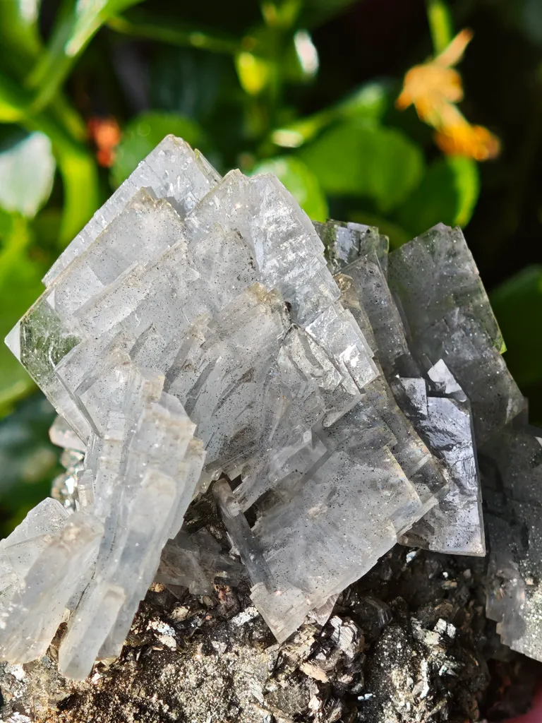 Unique blue barite crystals with pyrite - Morocco. Crystalline elegance and light blue color in it barites in a shiny pyrite - image 3