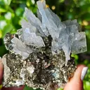 Unique blue barite crystals with pyrite - Morocco. Crystalline elegance and light blue color in it barites in a shiny pyrite - image 1