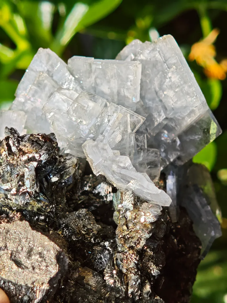 Unique blue barite crystals with pyrite - Morocco. Crystalline elegance and light blue color in it barites in a shiny pyrite - image 8