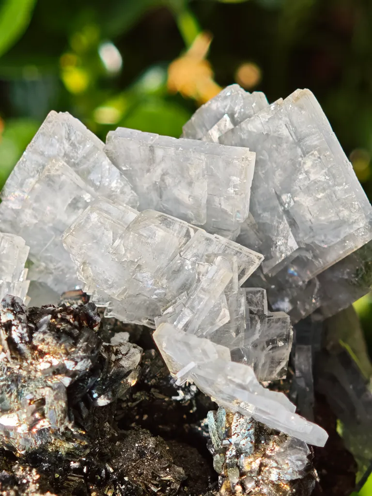 Unique blue barite crystals with pyrite - Morocco. Crystalline elegance and light blue color in it barites in a shiny pyrite - image 4