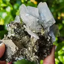 Unique blue barite crystals with pyrite - Morocco. Crystalline elegance and light blue color in it barites in a shiny pyrite - image 9