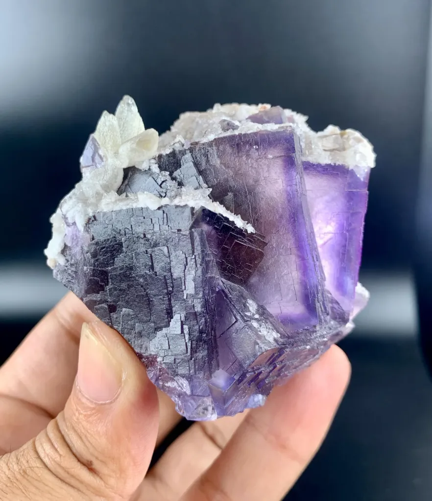 Unique Purple Cubic Phantom Fluorite with calcite from Pakistan - image 5