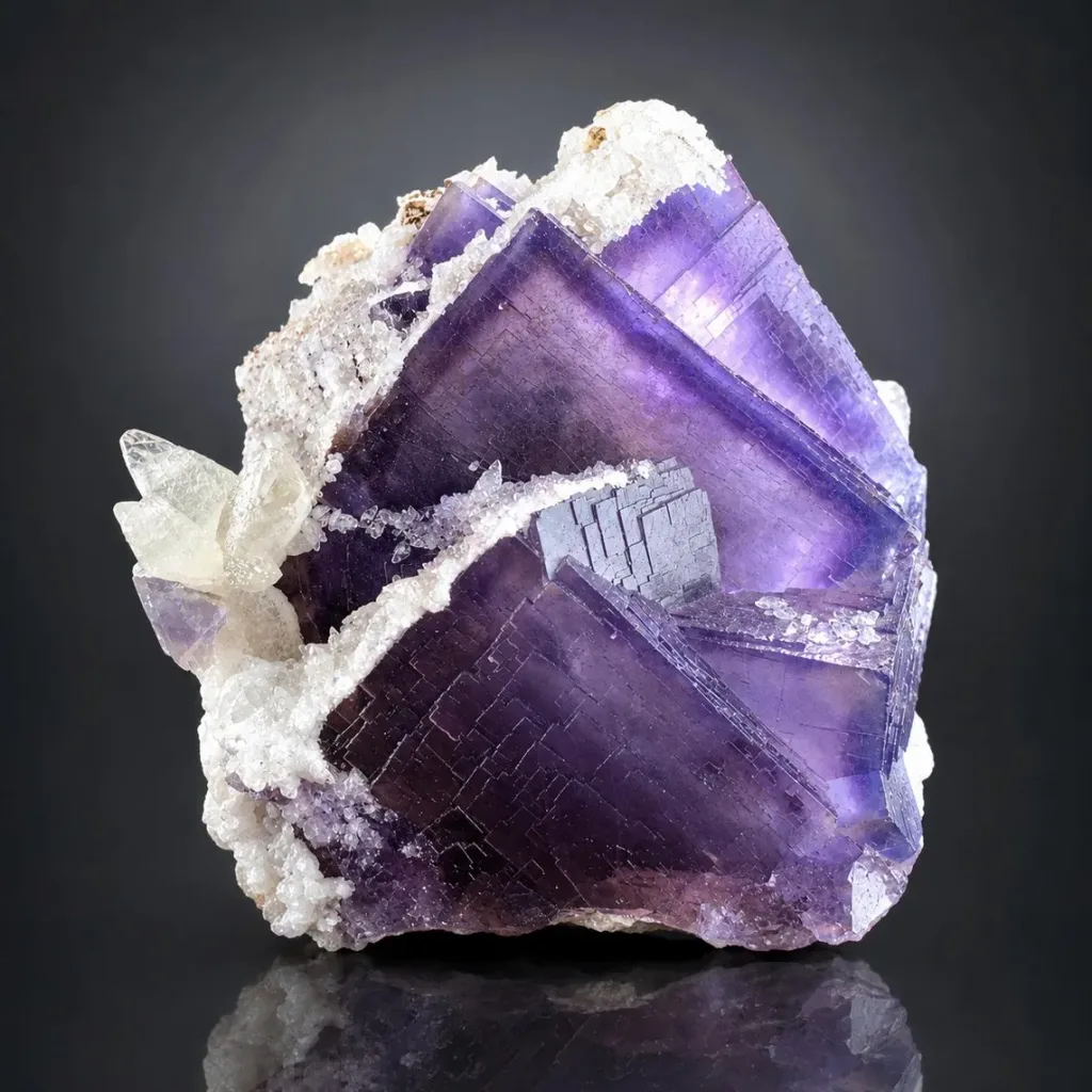 Unique Purple Cubic Phantom Fluorite with calcite from Pakistan image