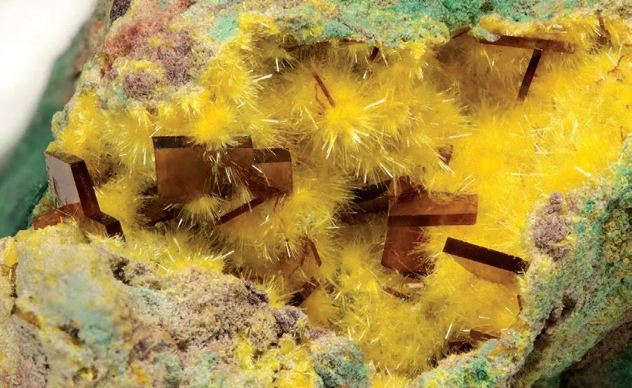 Uranophane, Barite, Malachite image