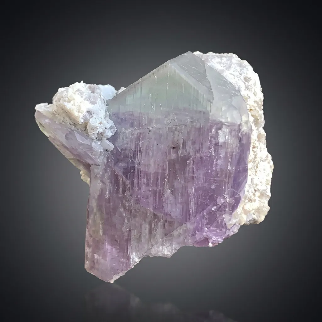 V SHape Bicolor Twinned Kunzite Crystals on Albite Minerals Specimen from Afghanistan image