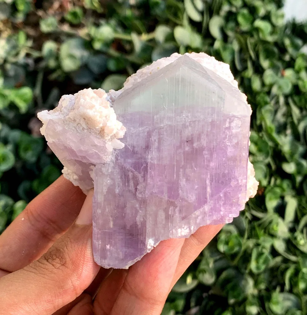 V SHape Bicolor Twinned Kunzite Crystals on Albite Minerals Specimen from Afghanistan - image 6