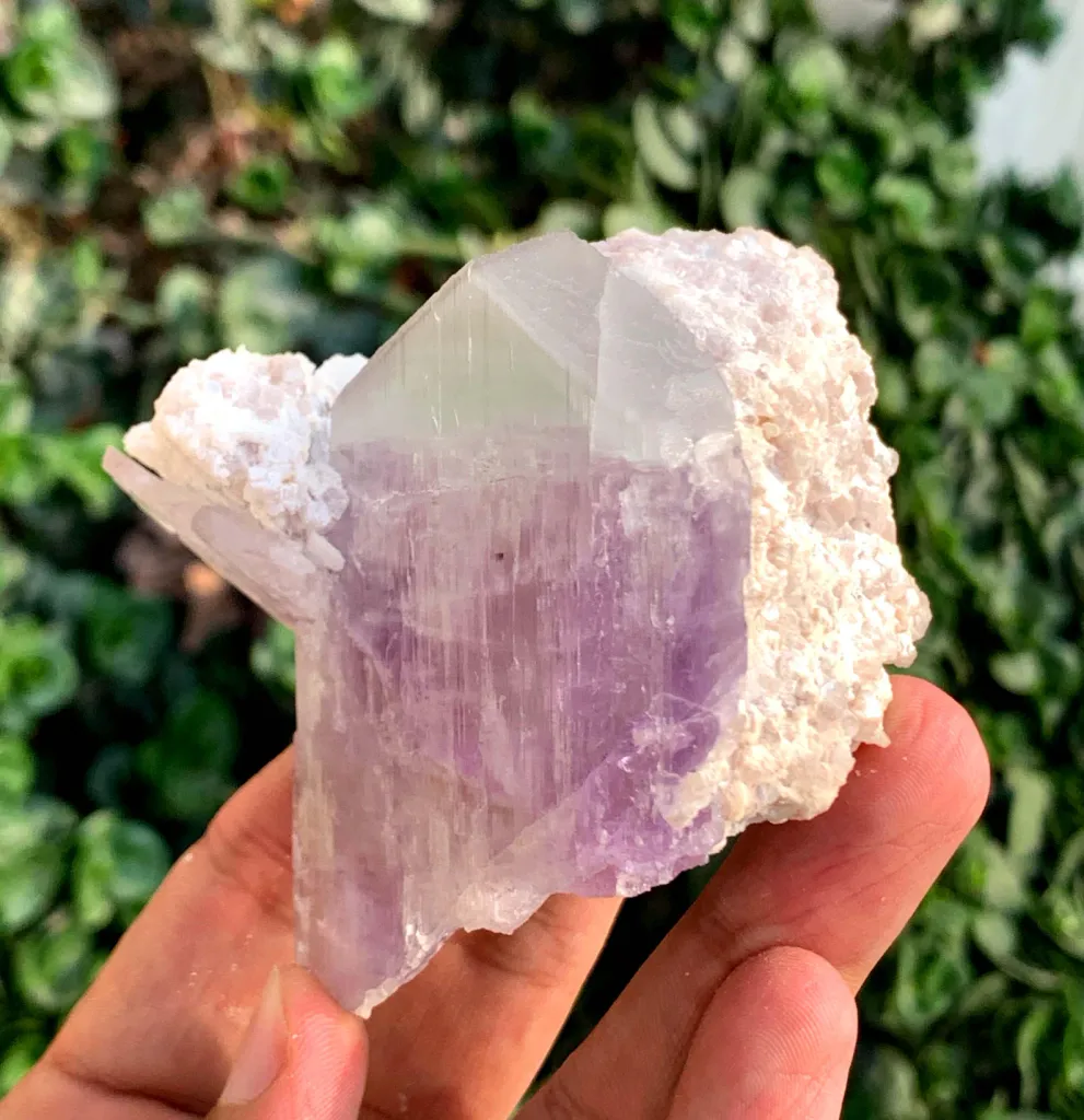 V SHape Bicolor Twinned Kunzite Crystals on Albite Minerals Specimen from Afghanistan - image 3