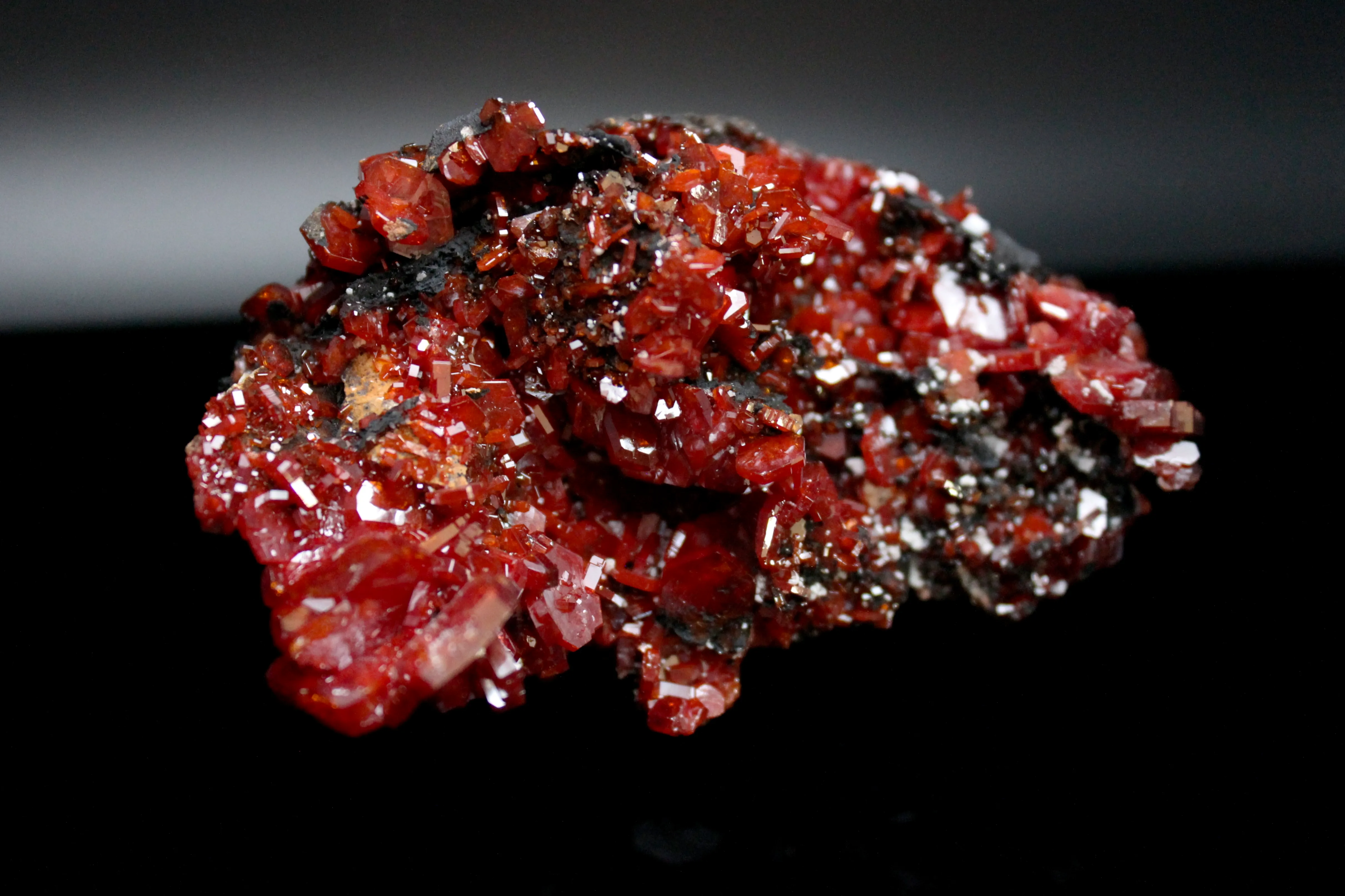 Vanadanite Crystals on black (manganese?) host rock - image 1