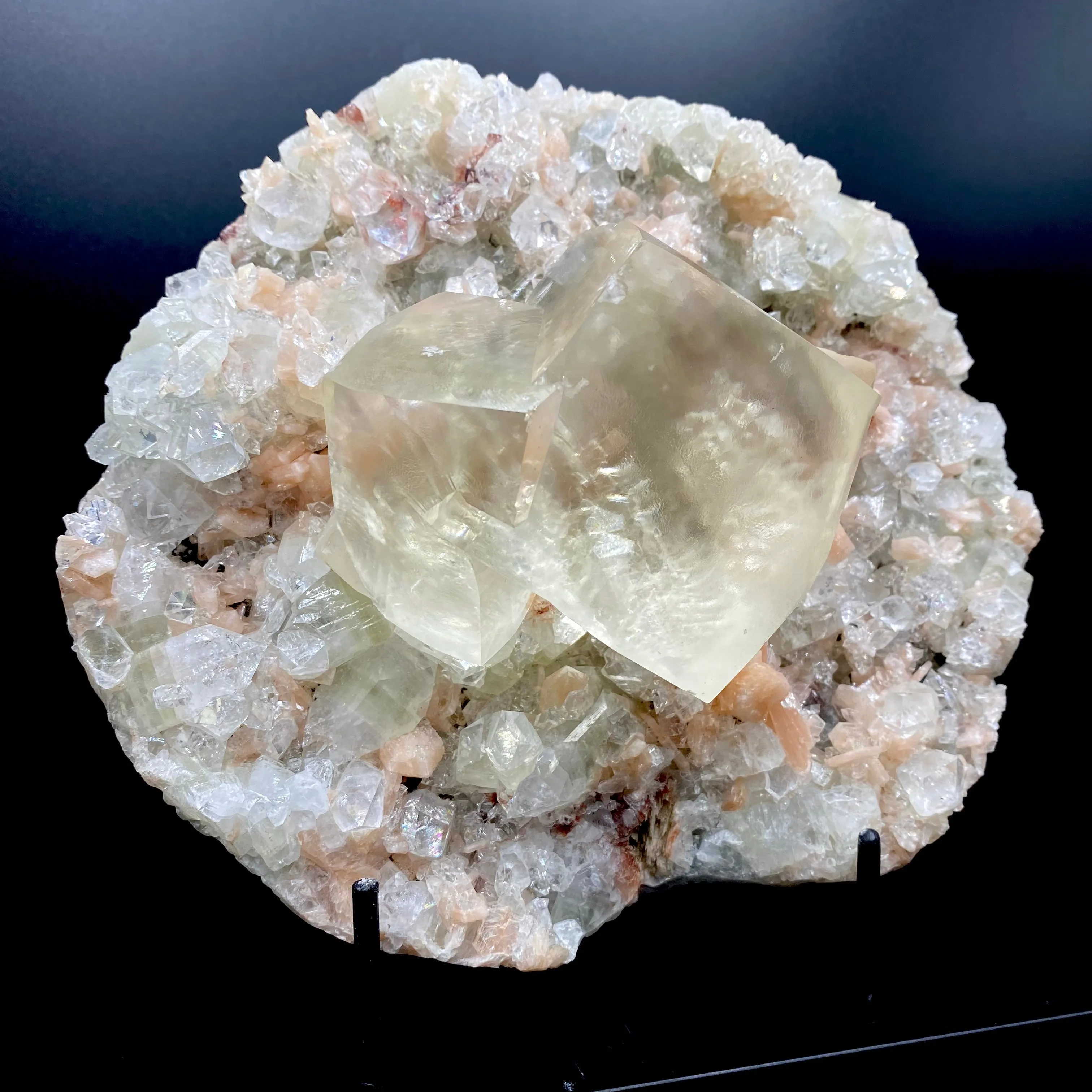 Very Gemmy Multidimensional Calcite Crystal on Apophyllite & Stilbite Matrix | Rare Indian Zeolite Mineral Specimen from Jalgaon DK113 - image 2