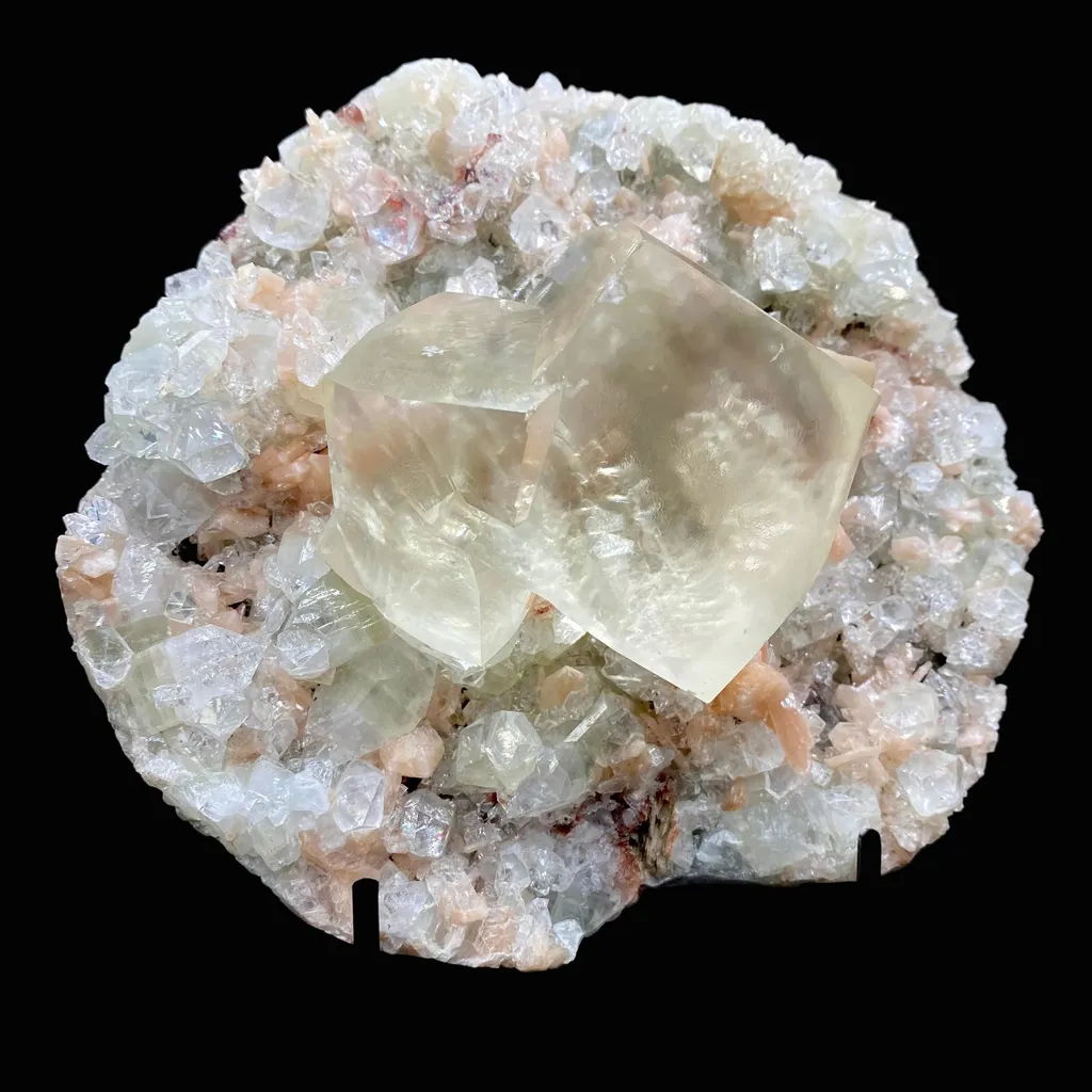Very Gemmy Multidimensional Calcite Crystal on Apophyllite & Stilbite Matrix | Rare Indian Zeolite Mineral Specimen from Jalgaon DK113 - image 2