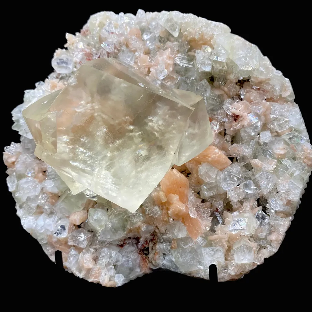 Very Gemmy Multidimensional Calcite Crystal on Apophyllite & Stilbite Matrix | Rare Indian Zeolite Mineral Specimen from Jalgaon DK113 - image 3