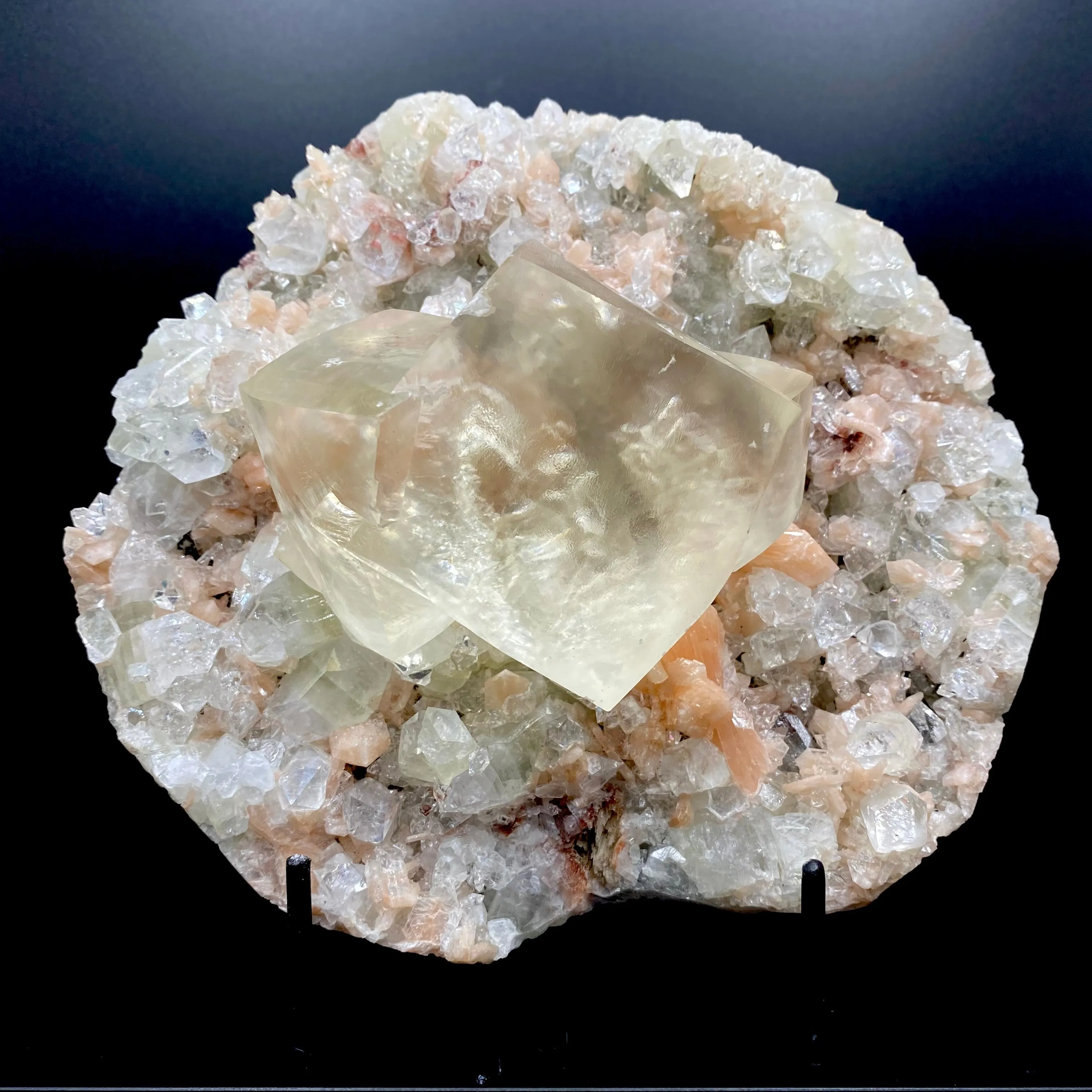 Very Gemmy Multidimensional Calcite Crystal on Apophyllite & Stilbite Matrix | Rare Indian Zeolite Mineral Specimen from Jalgaon DK113 - image 1