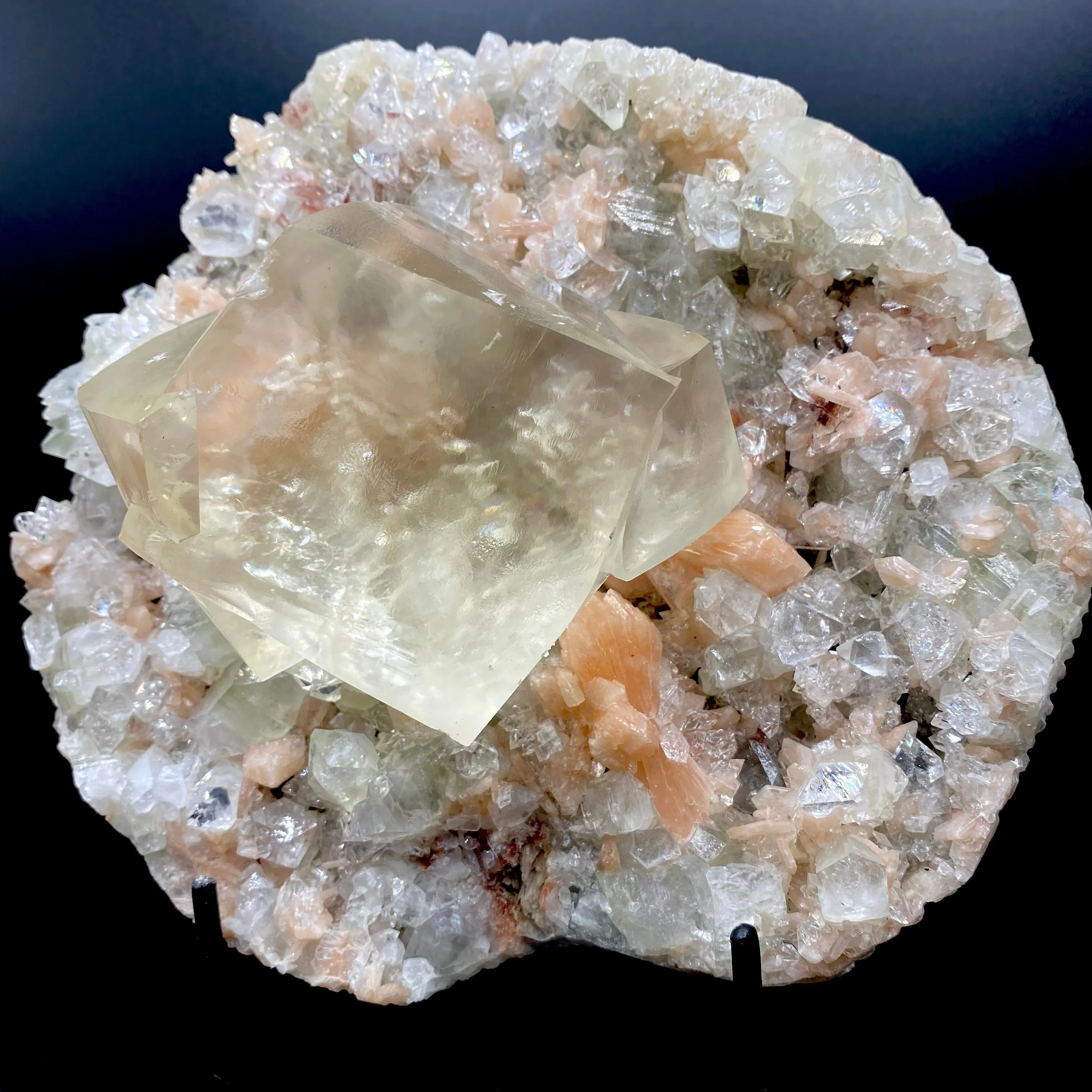 Very Gemmy Multidimensional Calcite Crystal on Apophyllite & Stilbite Matrix | Rare Indian Zeolite Mineral Specimen from Jalgaon DK113 - image 3