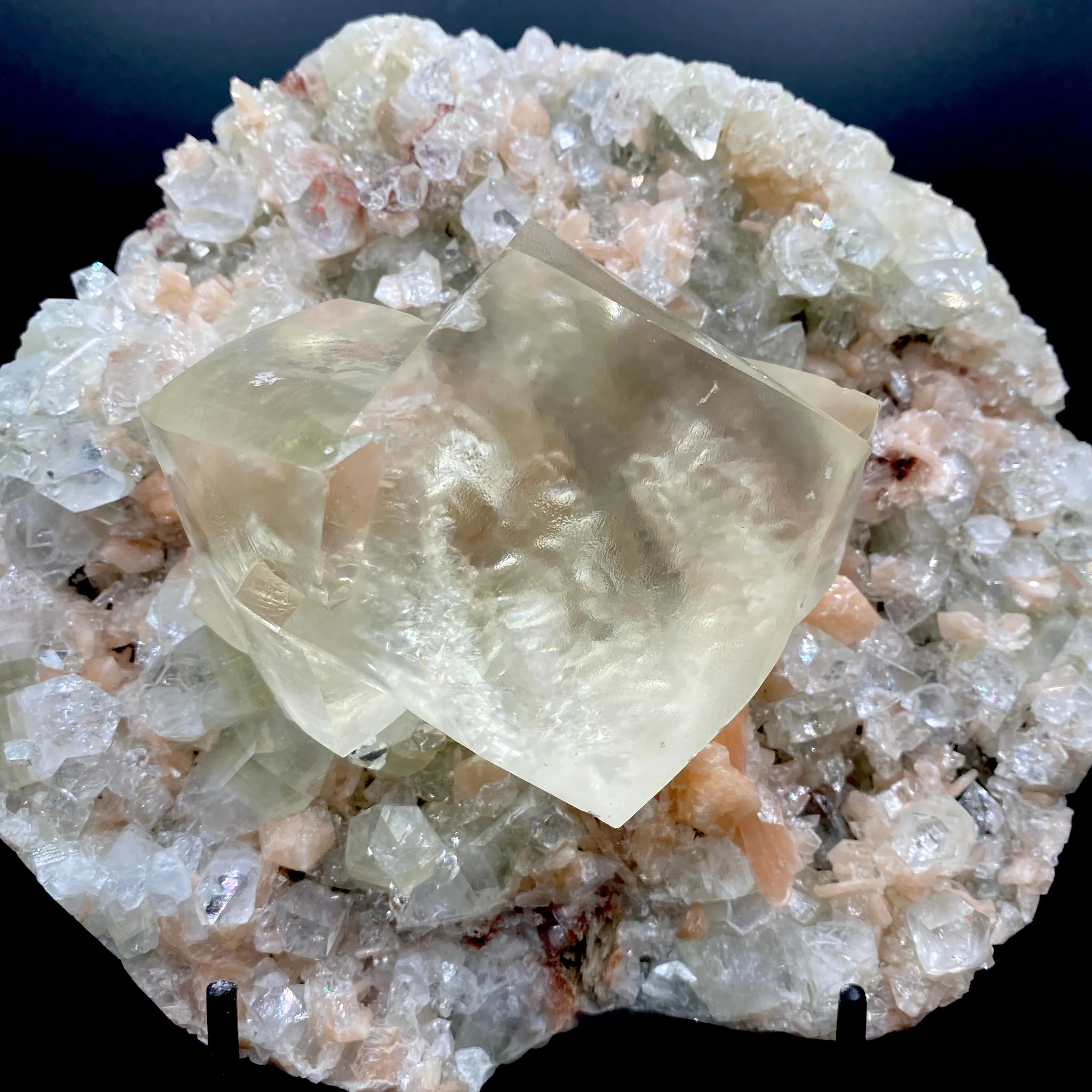 Very Gemmy Multidimensional Calcite Crystal on Apophyllite & Stilbite Matrix | Rare Indian Zeolite Mineral Specimen from Jalgaon DK113 - image 4
