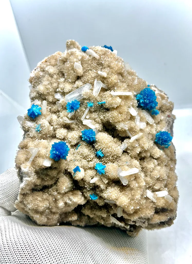 Very Rare Deep Blue Natural Cavansite Blossoms/Cavensite Crystal On Matrix With Stilbite Blades.. image