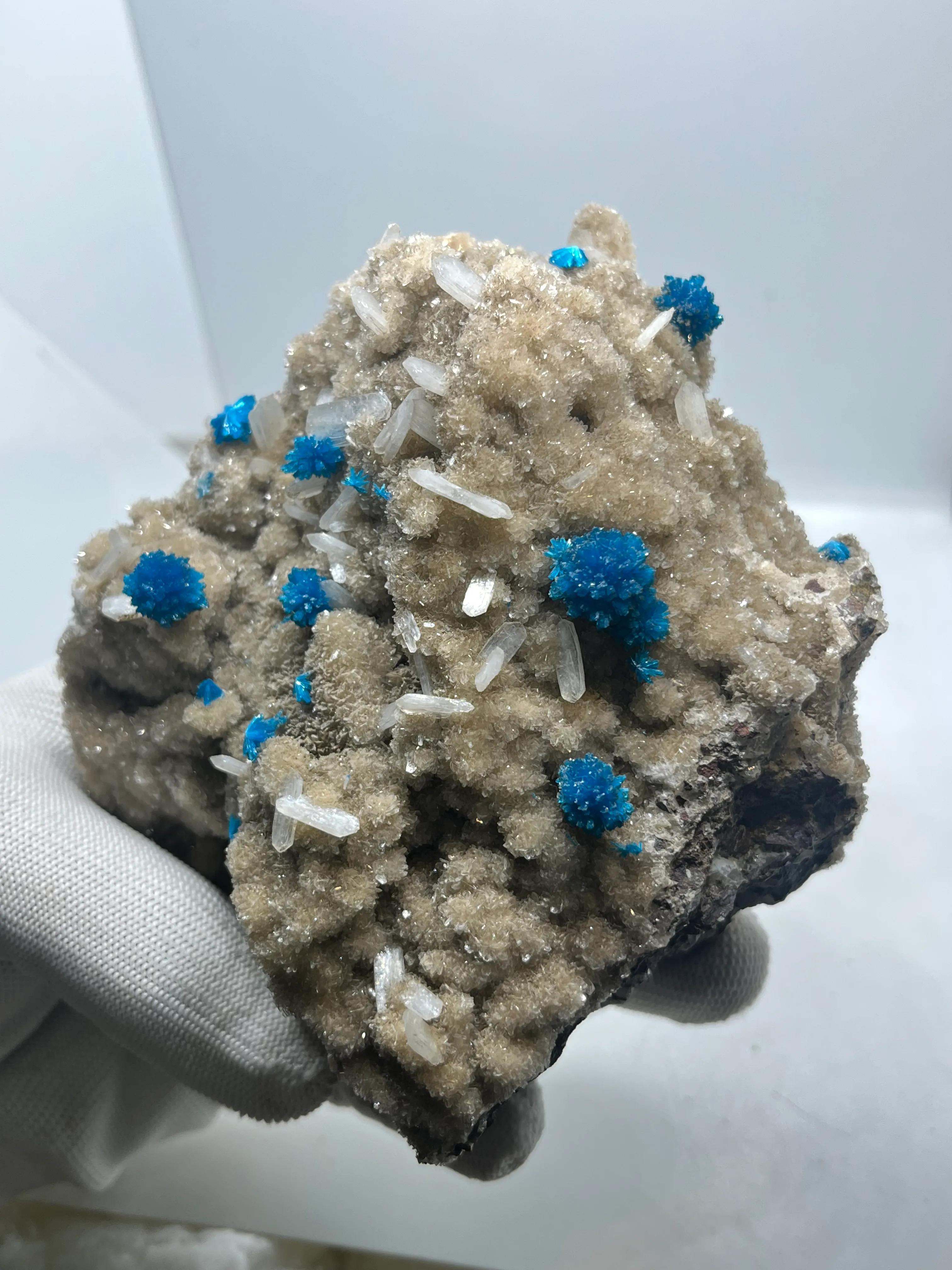Very Rare Deep Blue Natural Cavansite Blossoms/Cavensite Crystal On Matrix With Stilbite Blades.. - image 7