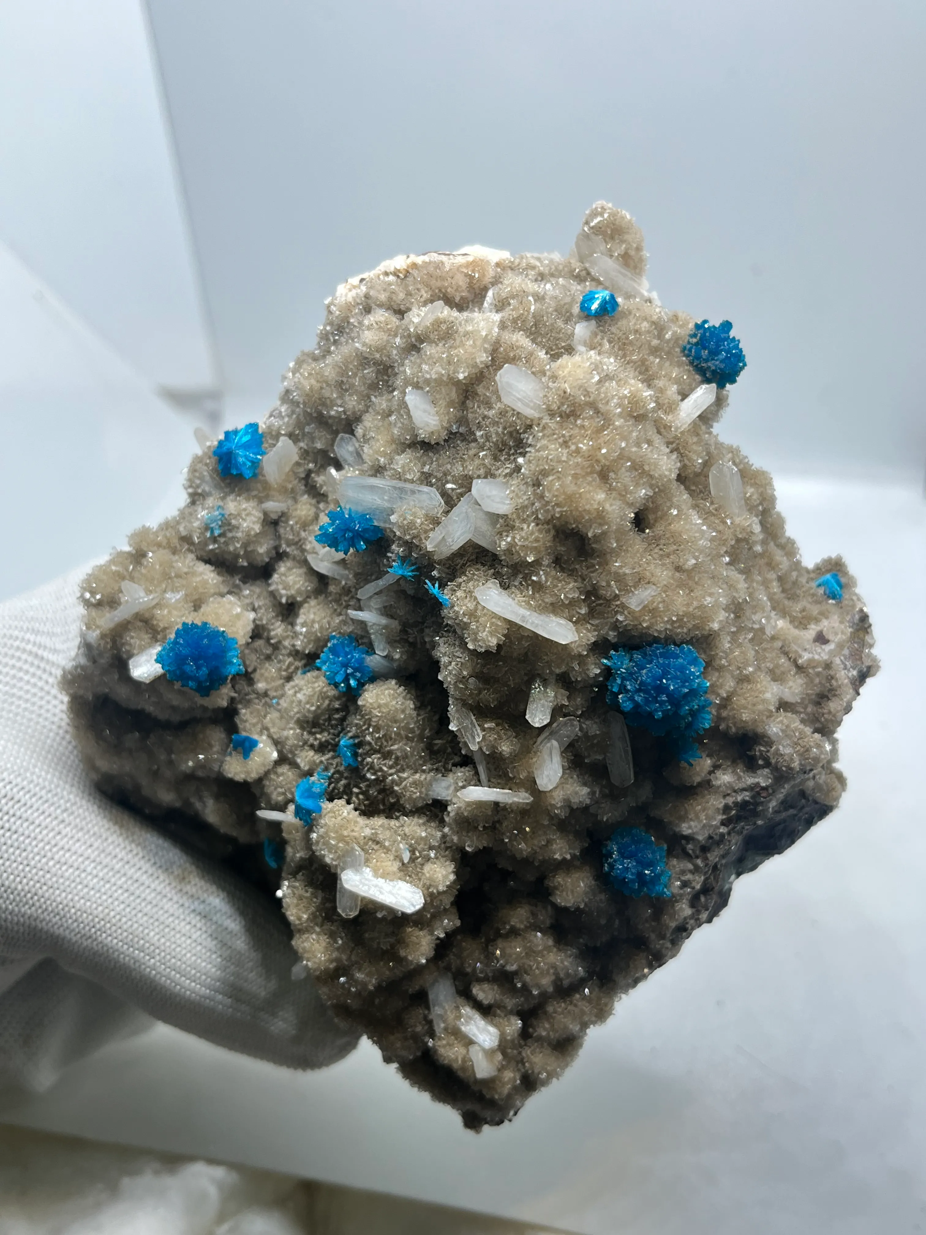 Very Rare Deep Blue Natural Cavansite Blossoms/Cavensite Crystal On Matrix With Stilbite Blades.. - image 8
