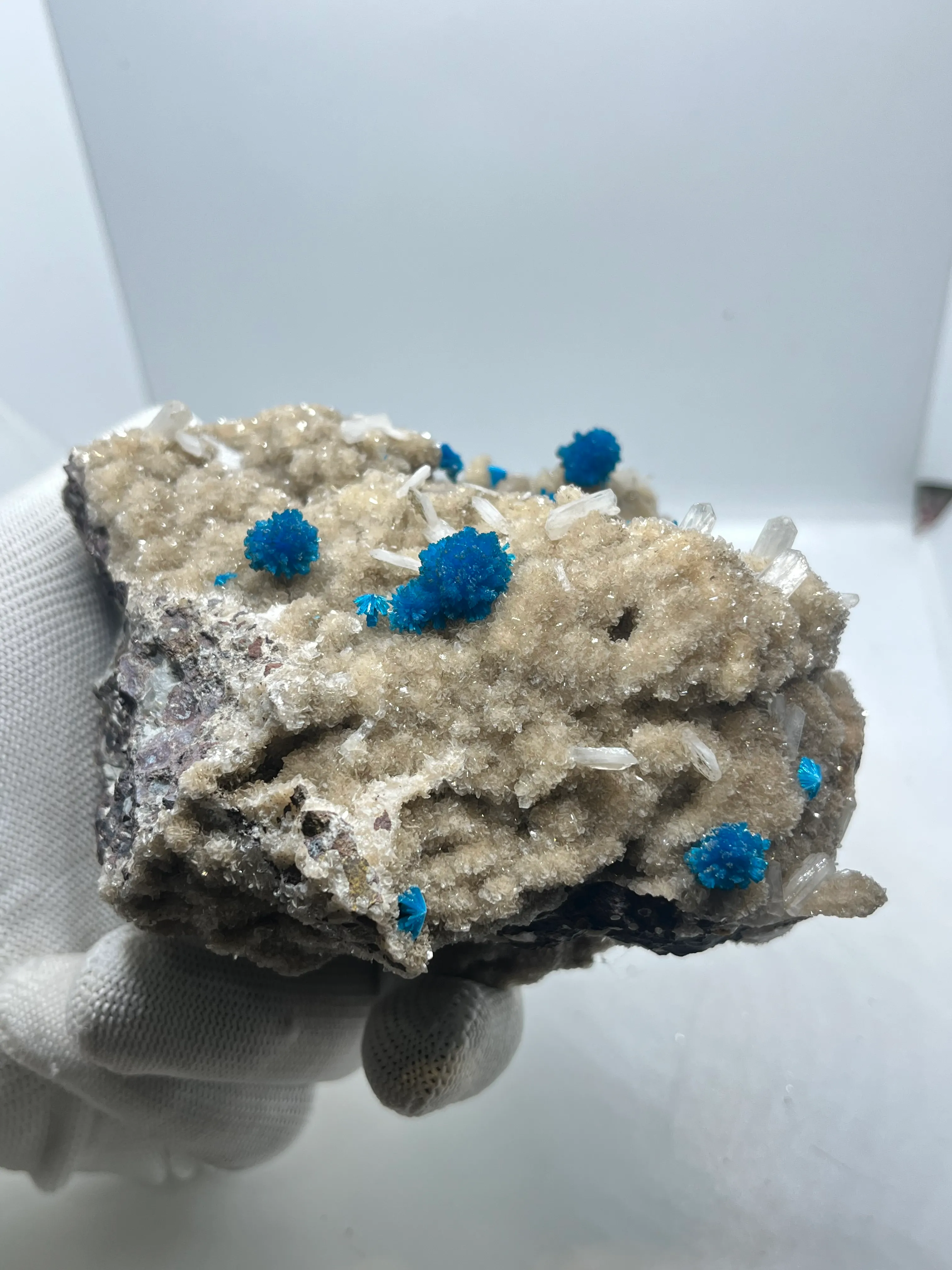 Very Rare Deep Blue Natural Cavansite Blossoms/Cavensite Crystal On Matrix With Stilbite Blades.. - image 9