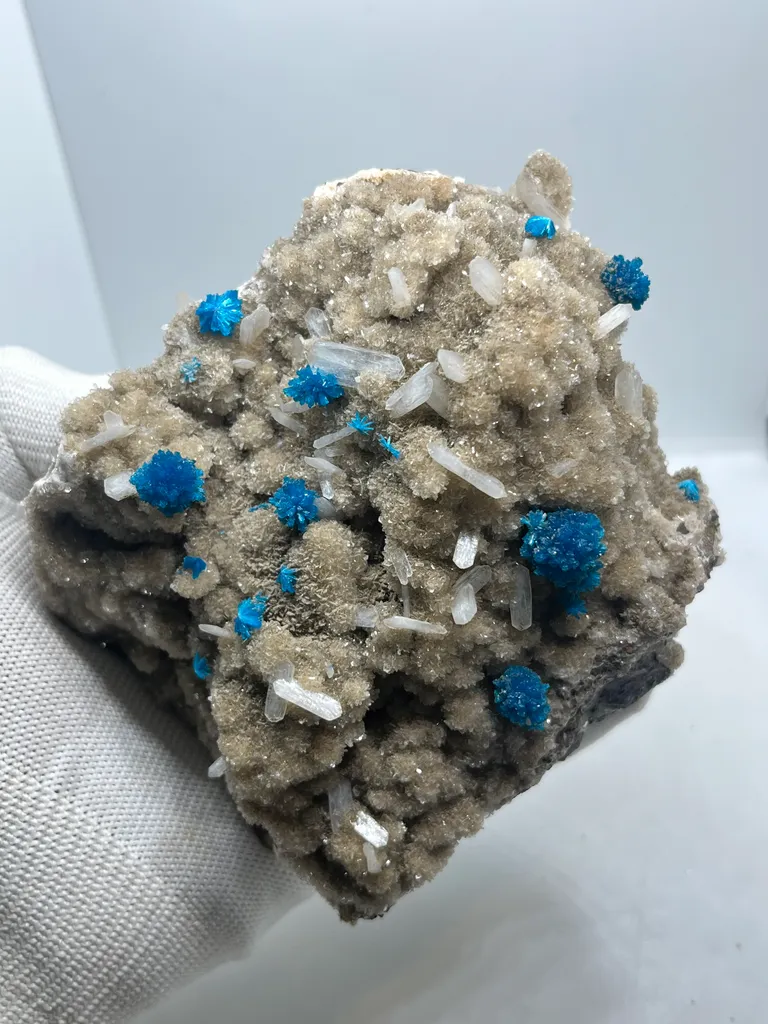 Very Rare Deep Blue Natural Cavansite Blossoms/Cavensite Crystal On Matrix With Stilbite Blades.. - image 3