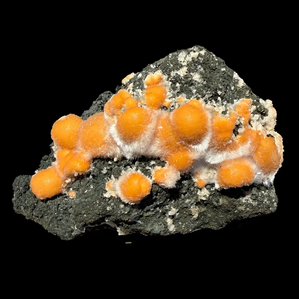 Vibrant Orange Thomsonite Balls with Needle Mesolite on Basalt Matrix – Premium Indian Mineral Specimen image