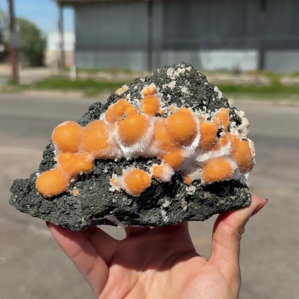 Vibrant Orange Thomsonite Balls with Needle Mesolite on Basalt Matrix – Premium Indian Mineral Specimen - image 2