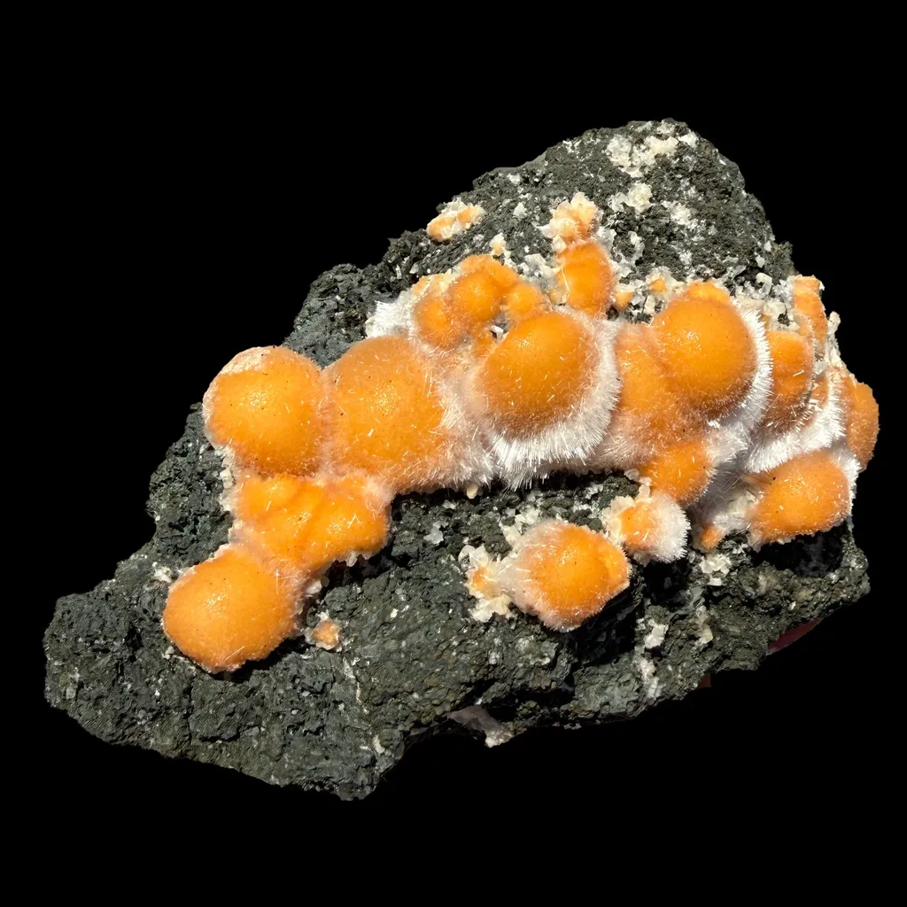 Vibrant Orange Thomsonite Balls with Needle Mesolite on Basalt Matrix – Premium Indian Mineral Specimen - image 7