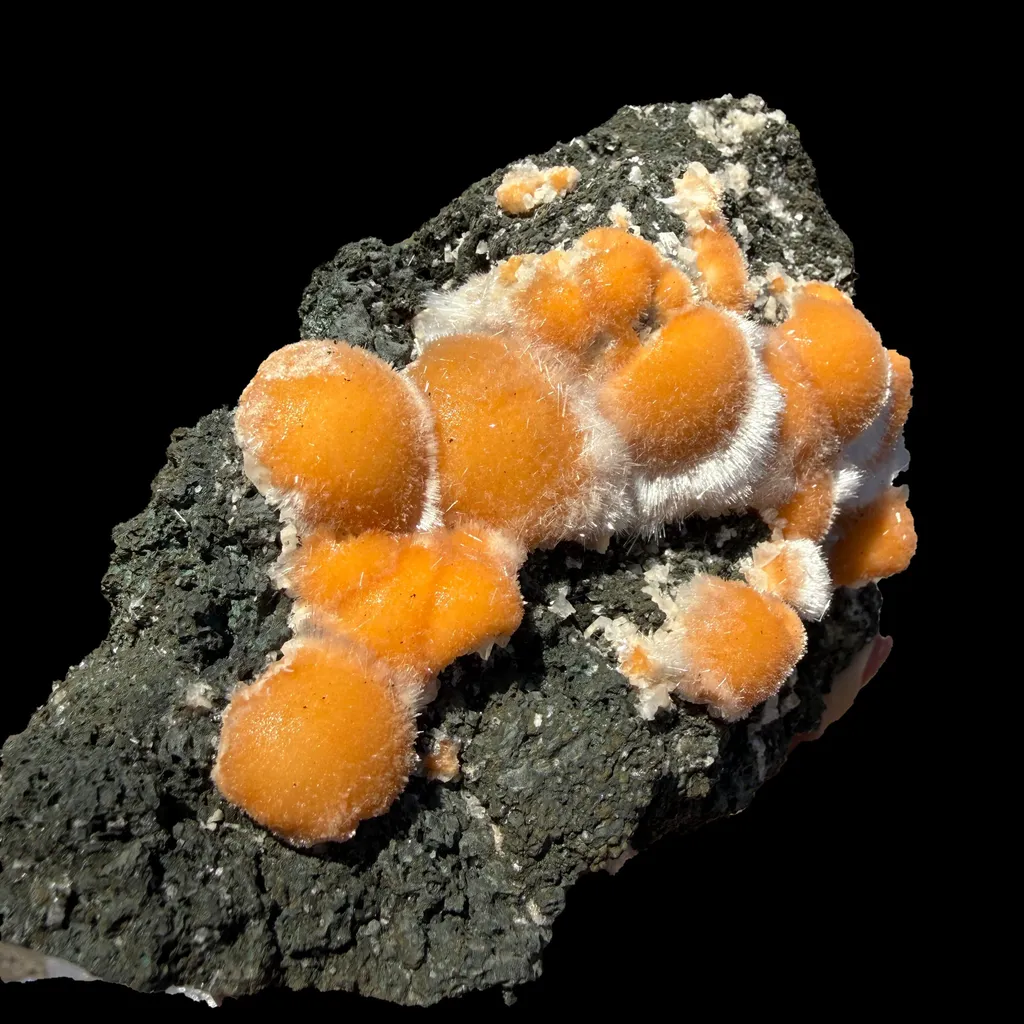 Vibrant Orange Thomsonite Balls with Needle Mesolite on Basalt Matrix – Premium Indian Mineral Specimen - image 4