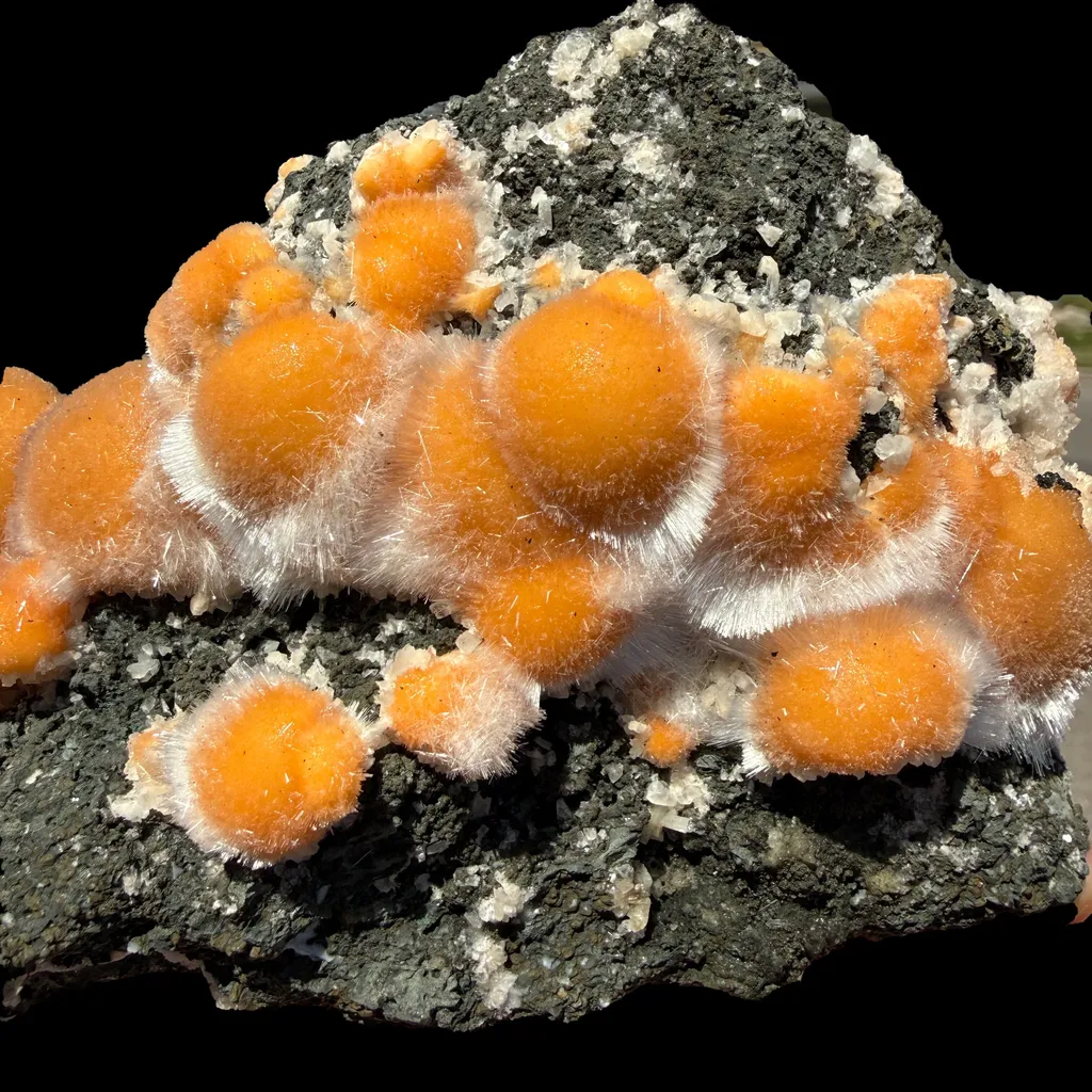 Vibrant Orange Thomsonite Balls with Needle Mesolite on Basalt Matrix – Premium Indian Mineral Specimen - image 3