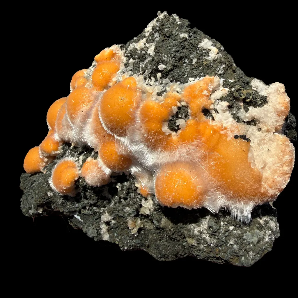 Vibrant Orange Thomsonite Balls with Needle Mesolite on Basalt Matrix – Premium Indian Mineral Specimen - image 5