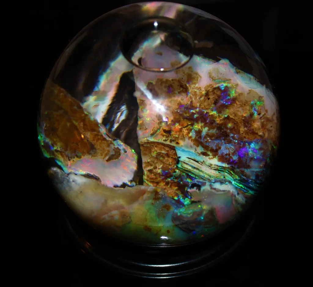 Virgin Valley Nevada Opals in wet display globe image