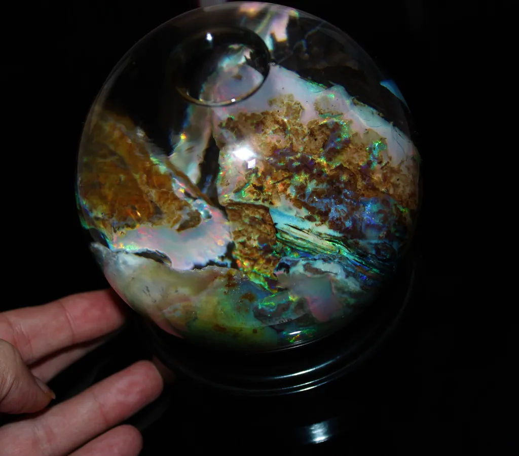 Virgin Valley Nevada Opals in wet display globe - image 2