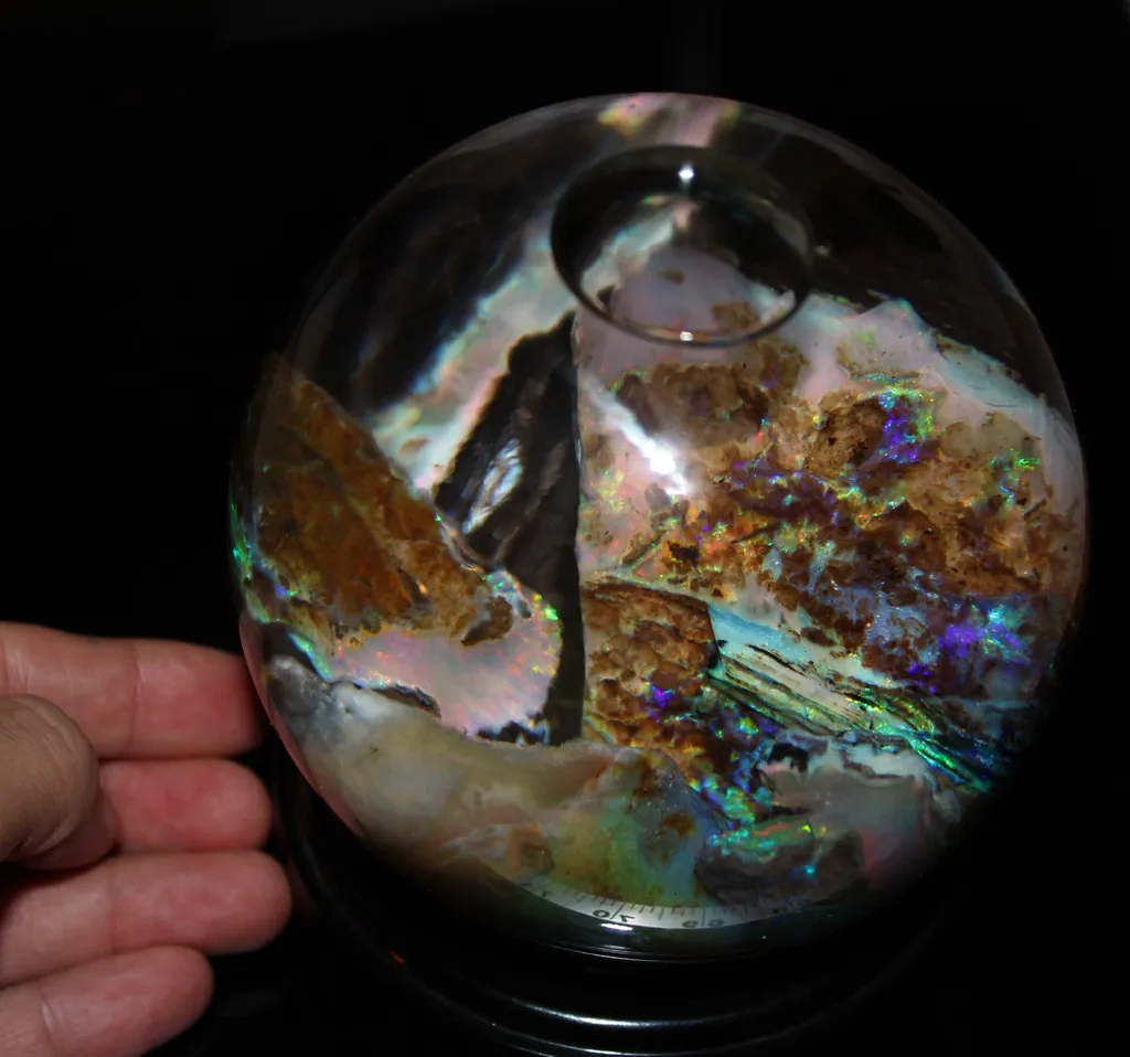 Virgin Valley Nevada Opals in wet display globe - image 3
