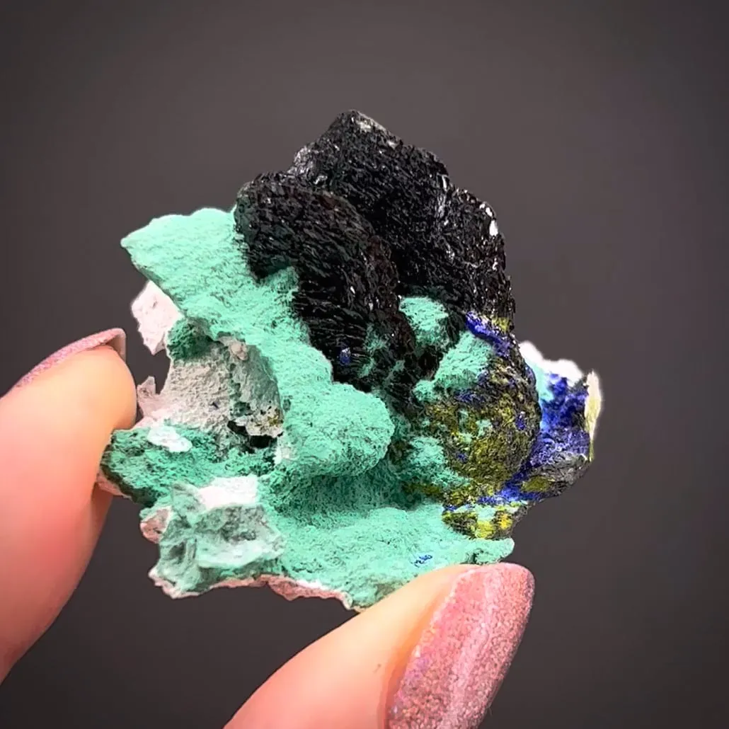 Volborthite and Azurite on Malachite - image 1
