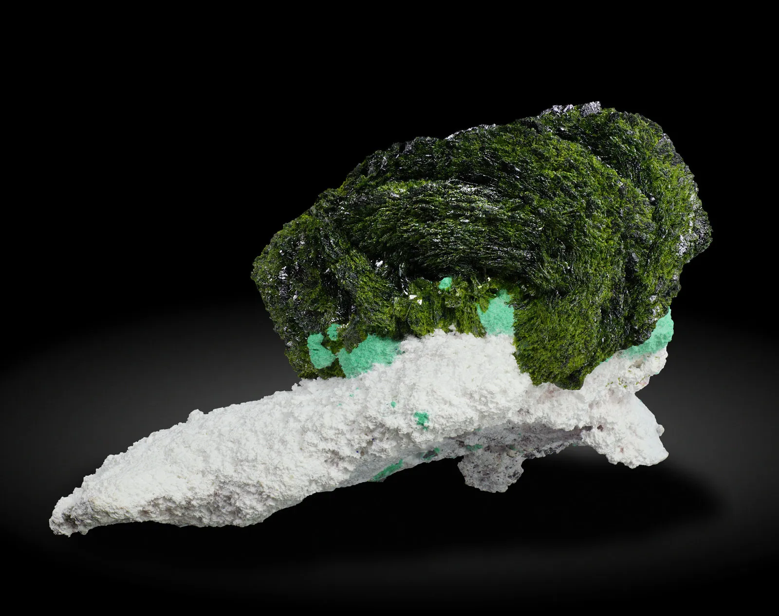 Volborthite with Malachite & Azurite on Dickite - image 2