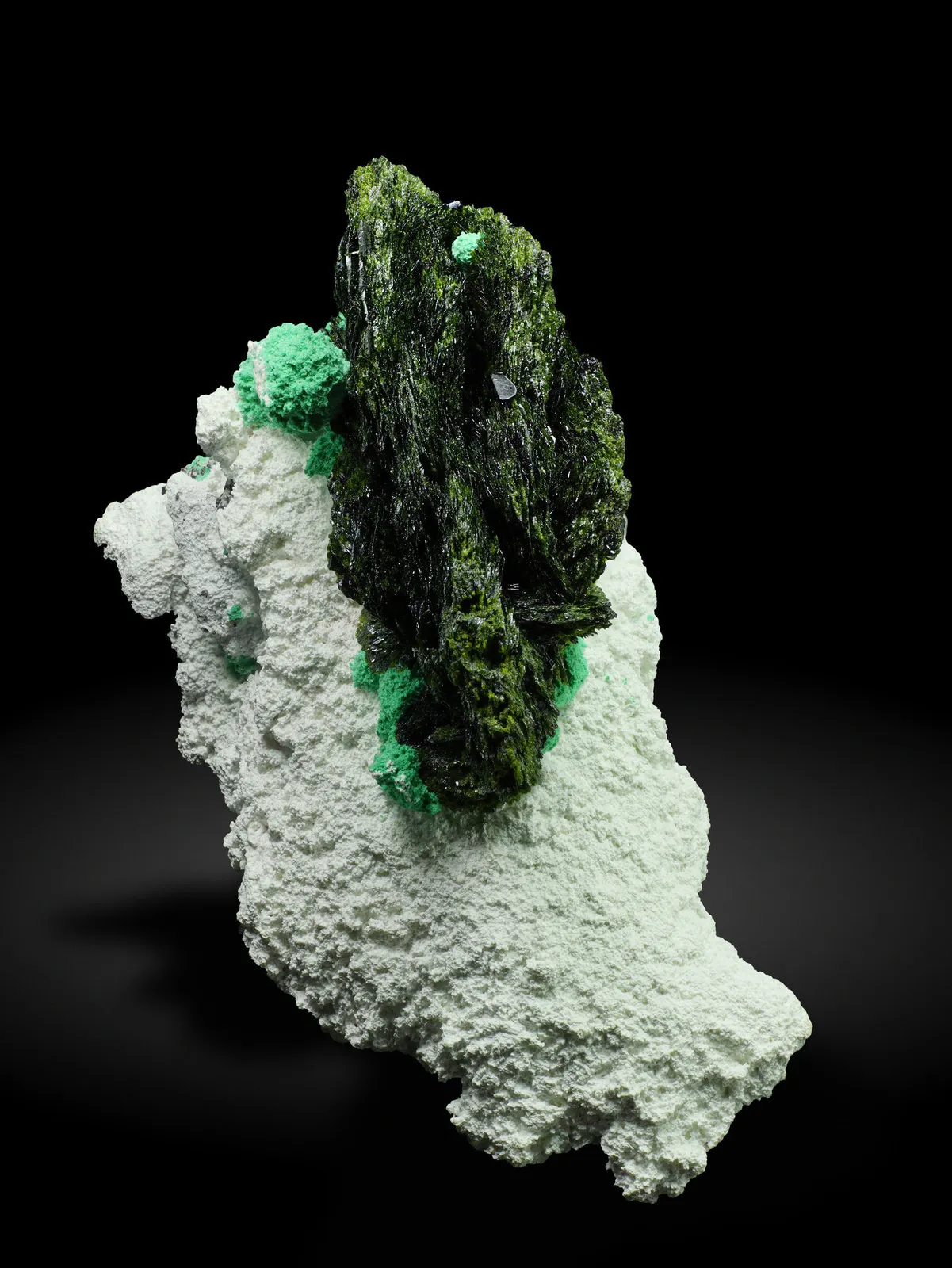 Volborthite with Malachite & Azurite on Dickite - image 3