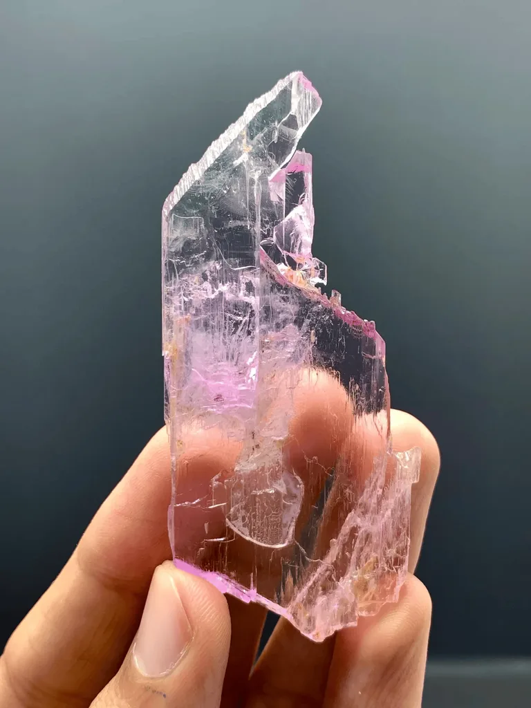 Water Etched Transparent Pink Kunzite Crystal, Fluorescent Collector's Mineral from Afghanistan image
