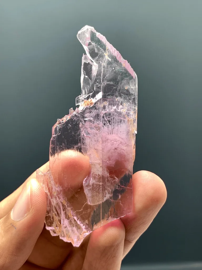 Water Etched Transparent Pink Kunzite Crystal, Fluorescent  Collector's  Mineral from Afghanistan - image 4