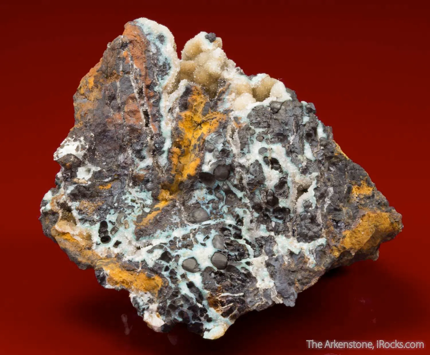 Wavellite with Turquoise and Pyrolusite - image 2