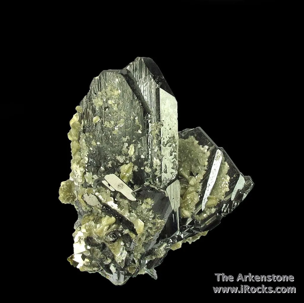 Wolframite with Arsenopyrite, Pyrite, and Muscovite, on Quartz image