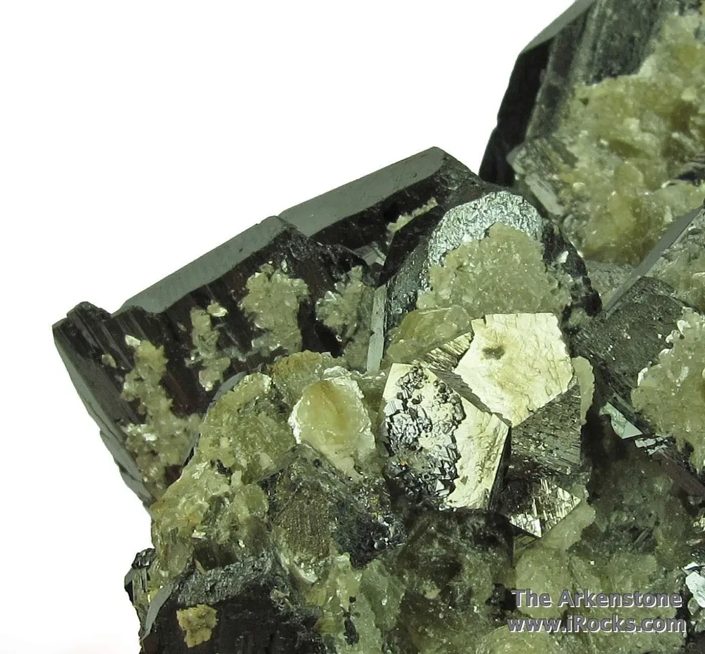 Wolframite with Arsenopyrite, Pyrite, and Muscovite, on Quartz - image 2