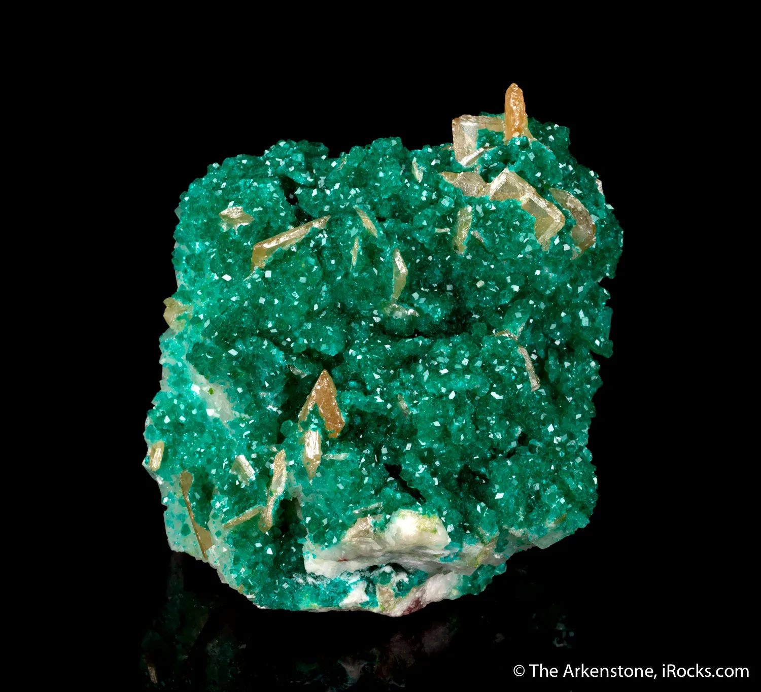 Wulfenite and Dioptase on Calcite - image 2