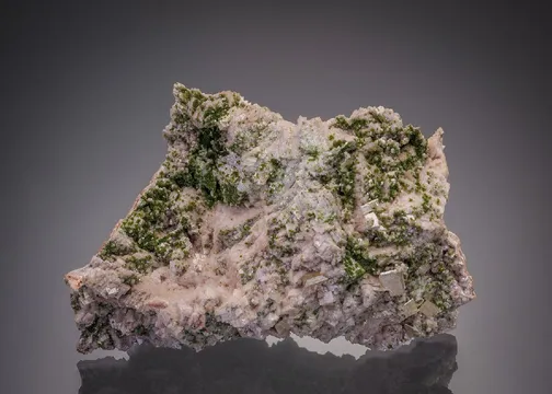 Wulfenite, Calcite and Duftite on a Dolomite cast
