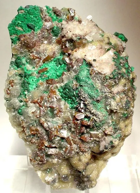 Wulfenite, Calcite, Malachite, Willemite - image 1