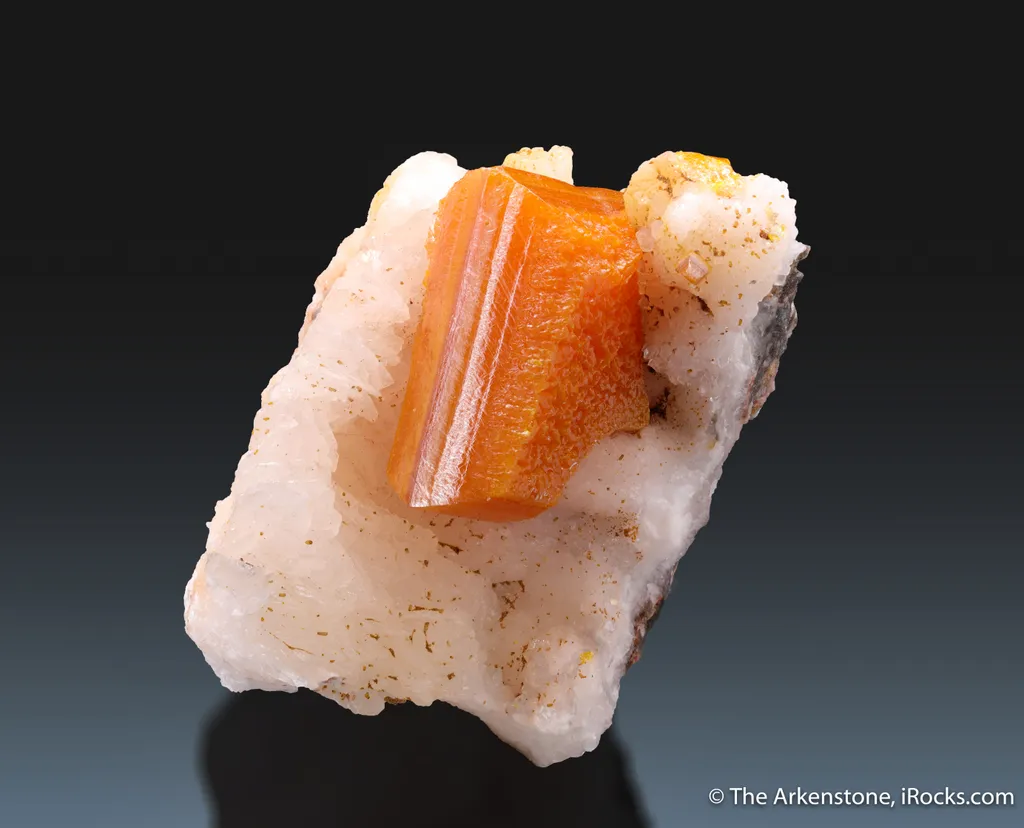 Wulfenite, Calcite on Quartz image