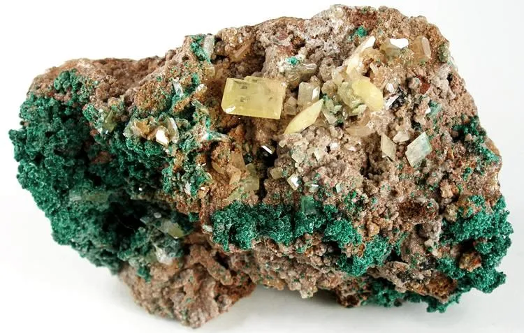 Wulfenite, Malachite, Smithsonite (Var: Cobaltoan Smithsonite) image