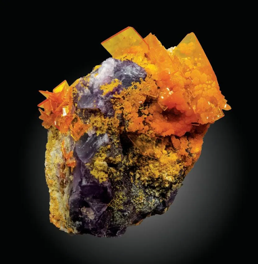 Wulfenite, Mimetite, Fluorite image