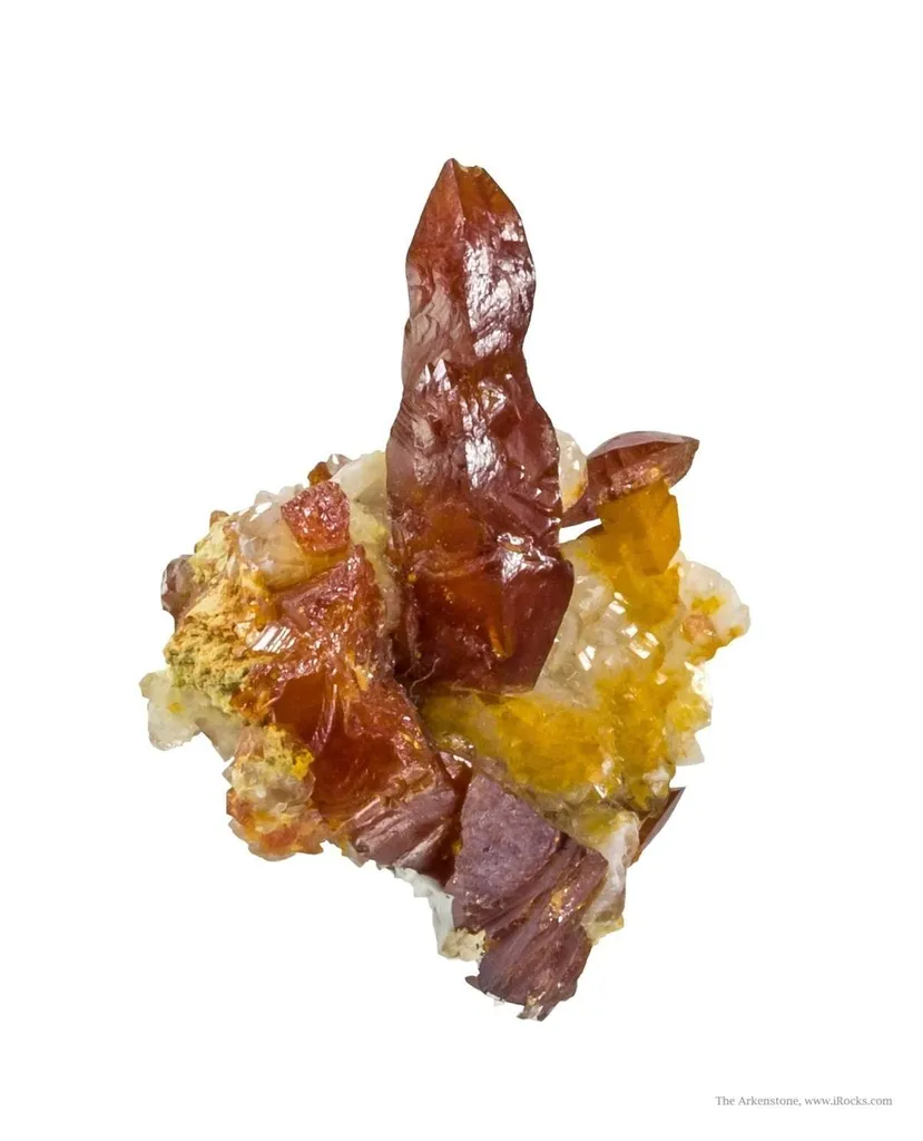 Wulfenite (Unusual Bipyramidal Xls) on Calcite - image 3