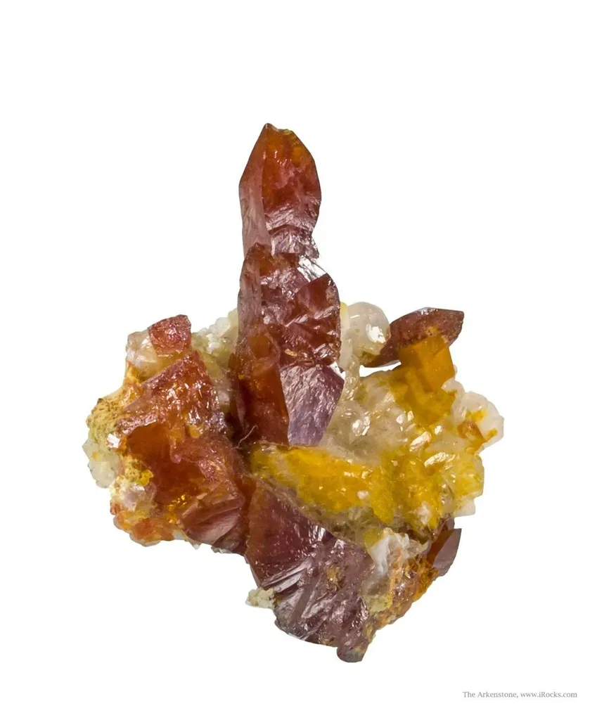 Wulfenite (Unusual Bipyramidal Xls) on Calcite - image 2