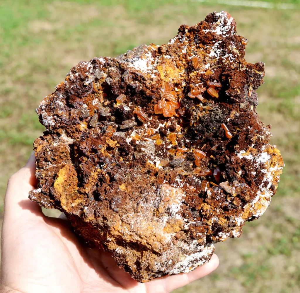 Wulfenite & Vanadinite on limonite - 2210 grams - Erupción Mine, Los Lamentos Mts, Chihuahua, Mexico image