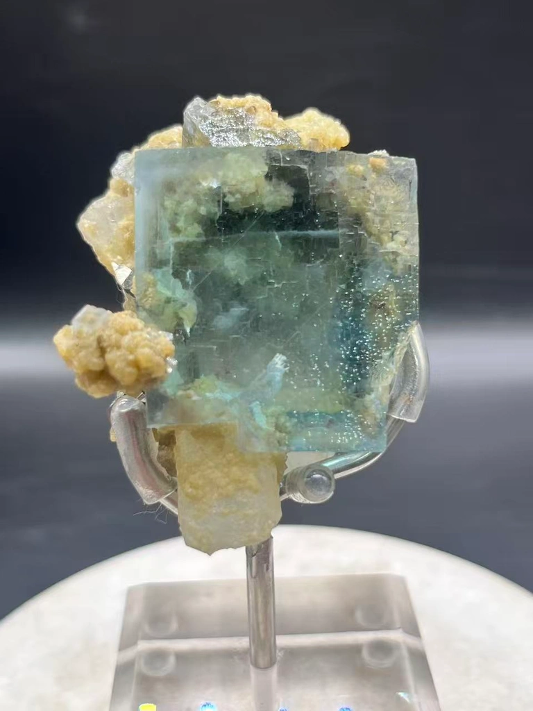 Yaogangxian Teal‑Green Etched Fluorite with Dolomite‑Quartz Matrix, Hunan, China image